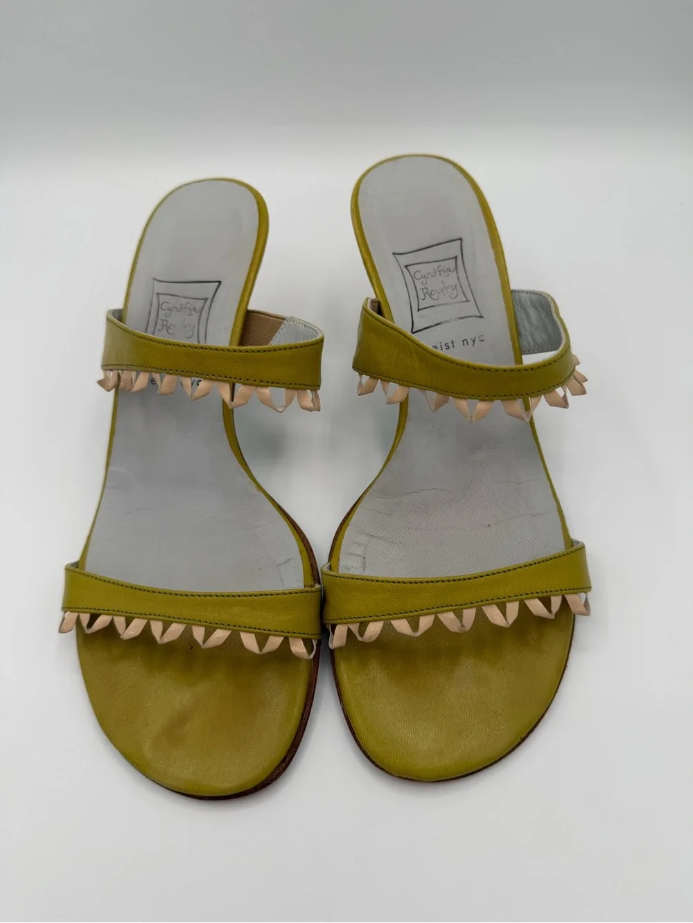 Cynthia Rowley Olive Green Slide Heels with Beige Stud Trim